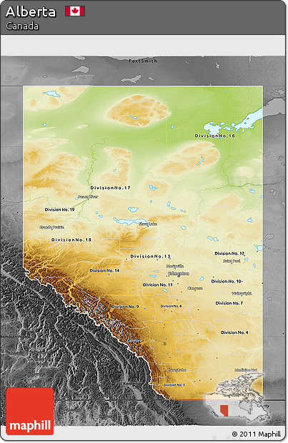 Physical 3D Map of Alberta, darken, desaturated