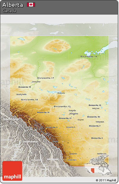 Physical 3D Map of Alberta, lighten, semi-desaturated
