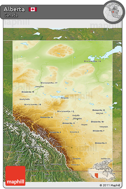 Physical 3D Map of Alberta, satellite outside