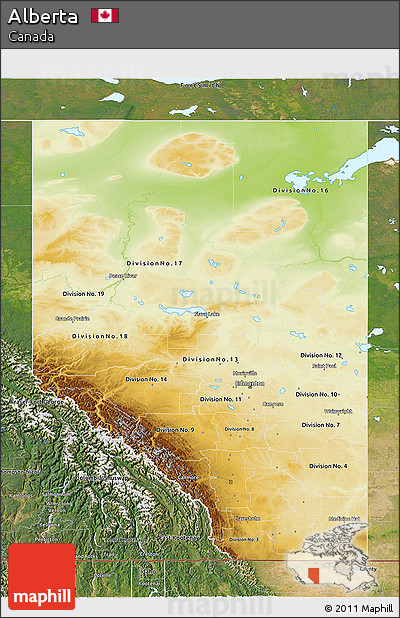 Physical 3D Map of Alberta, satellite outside
