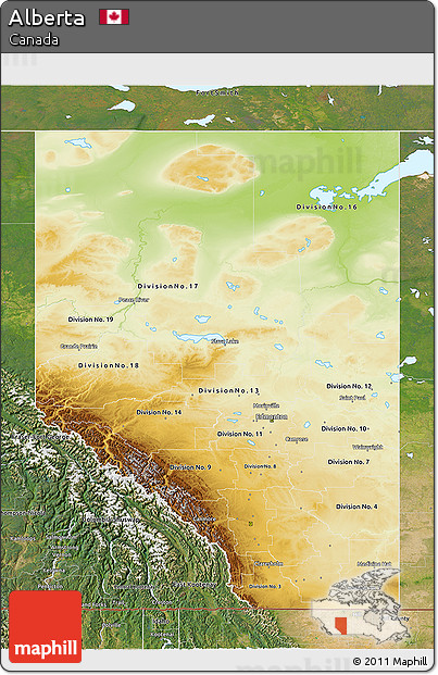 Physical 3D Map of Alberta, satellite outside