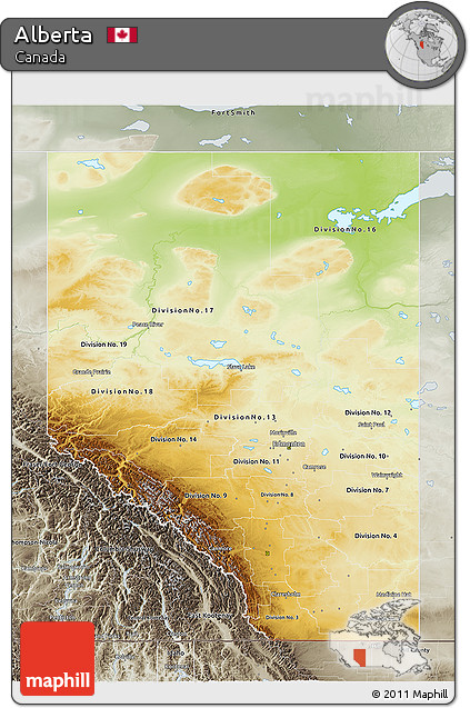 Physical 3D Map of Alberta, semi-desaturated