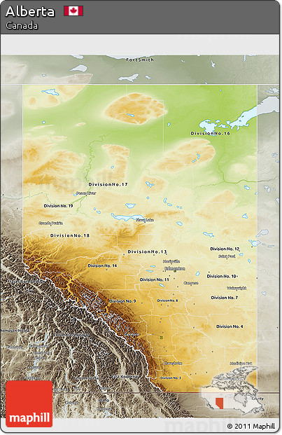 Physical 3D Map of Alberta, semi-desaturated