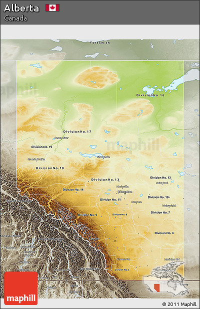 Physical 3D Map of Alberta, semi-desaturated