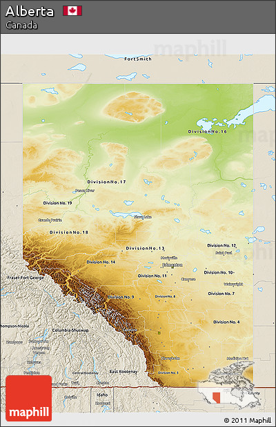 Physical 3D Map of Alberta, shaded relief outside