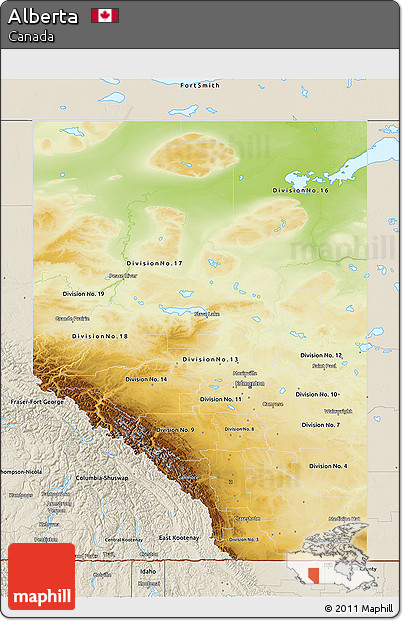 Physical 3D Map of Alberta, shaded relief outside