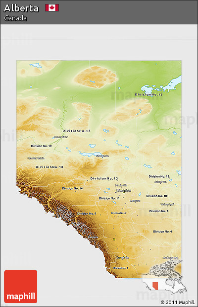 Physical 3D Map of Alberta, single color outside