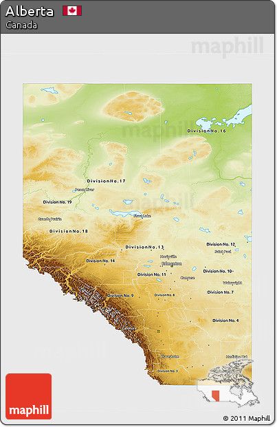 Physical 3D Map of Alberta, single color outside