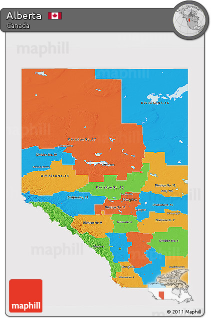 Political 3D Map of Alberta, single color outside