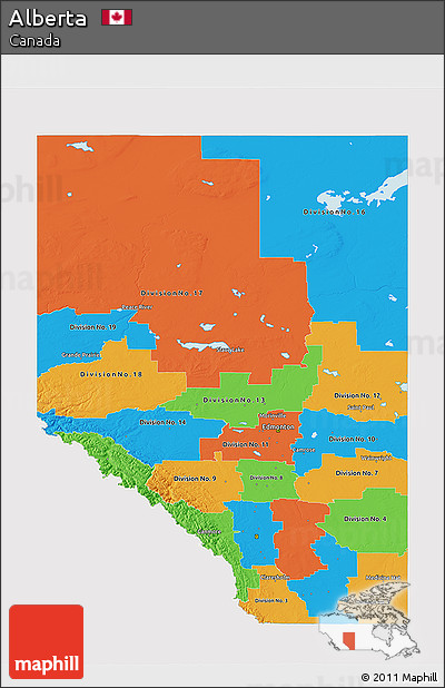 Political 3D Map of Alberta, single color outside