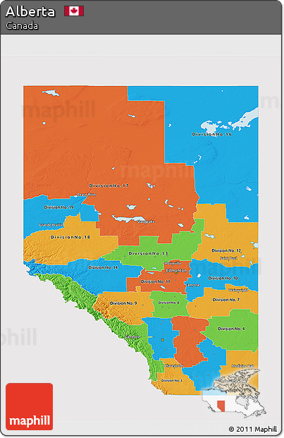 Political 3D Map of Alberta, single color outside