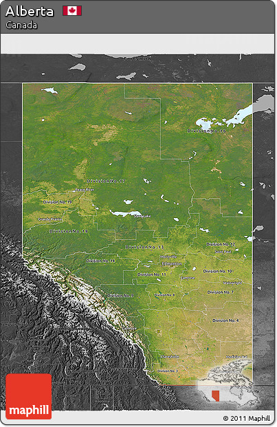 Satellite 3D Map of Alberta, darken, desaturated