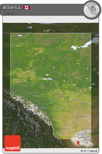 Satellite 3D Map of Alberta, darken