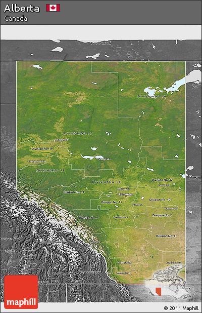 Satellite 3D Map of Alberta, desaturated