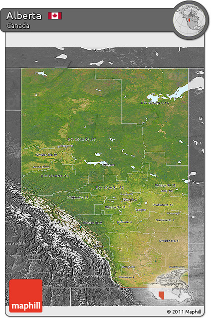 Satellite 3D Map of Alberta, desaturated