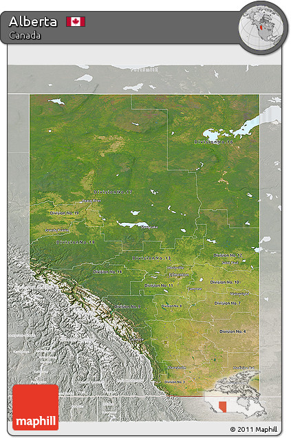 Satellite 3D Map of Alberta, lighten, semi-desaturated
