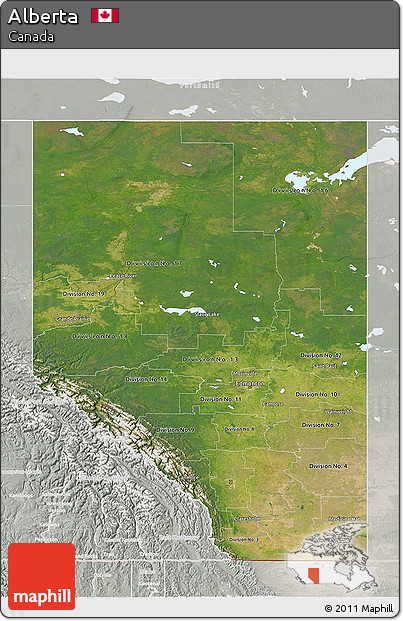 Satellite 3D Map of Alberta, lighten, semi-desaturated