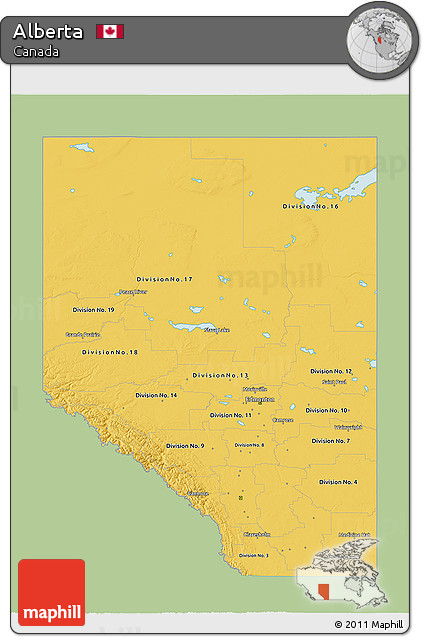Savanna Style 3D Map of Alberta, single color outside