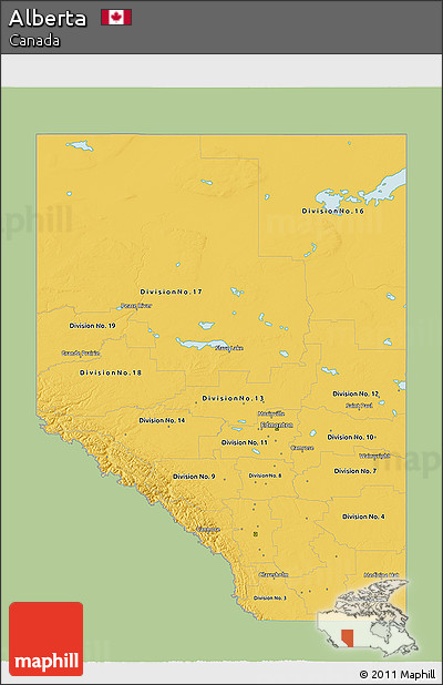 Savanna Style 3D Map of Alberta, single color outside