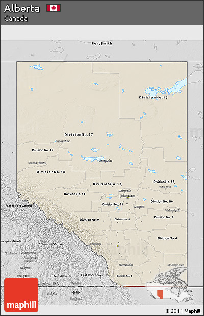 Shaded Relief 3D Map of Alberta, desaturated
