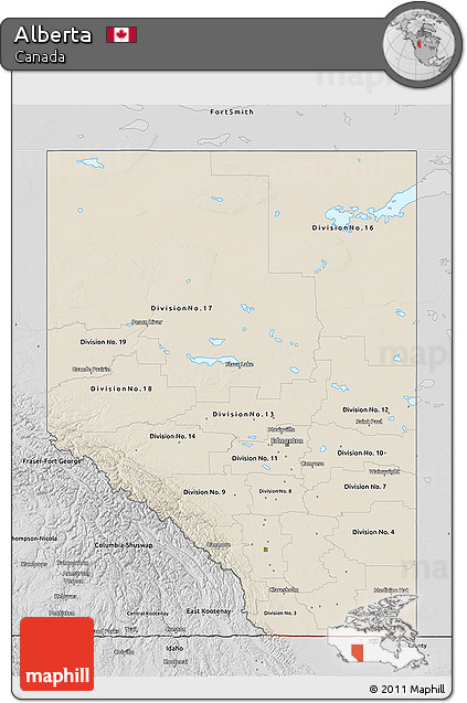 Shaded Relief 3D Map of Alberta, desaturated