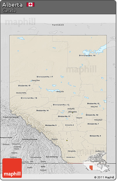 Shaded Relief 3D Map of Alberta, desaturated