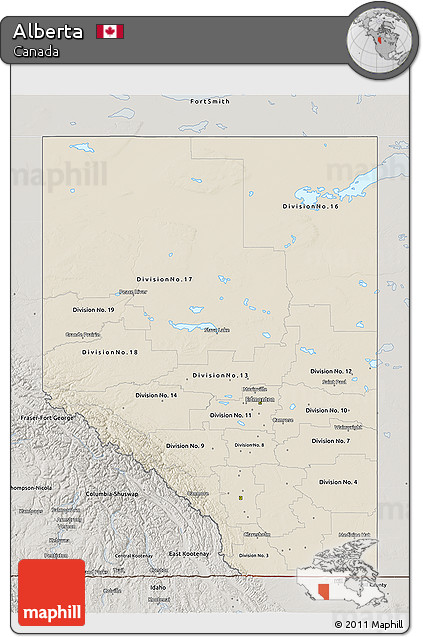 Shaded Relief 3D Map of Alberta, semi-desaturated