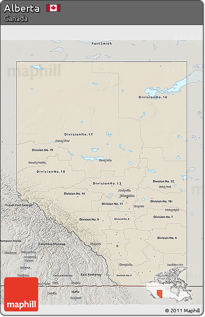 Shaded Relief 3D Map of Alberta, semi-desaturated