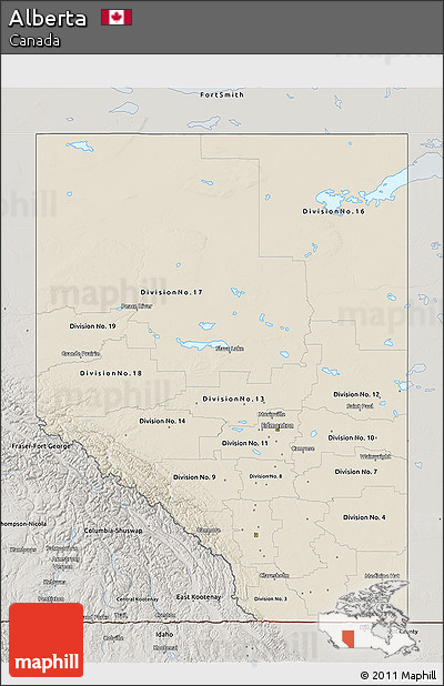 Shaded Relief 3D Map of Alberta, semi-desaturated