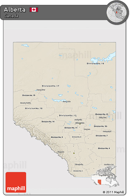 Shaded Relief 3D Map of Alberta, single color outside