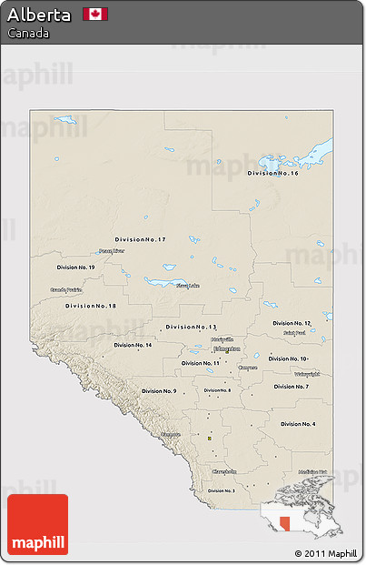Shaded Relief 3D Map of Alberta, single color outside