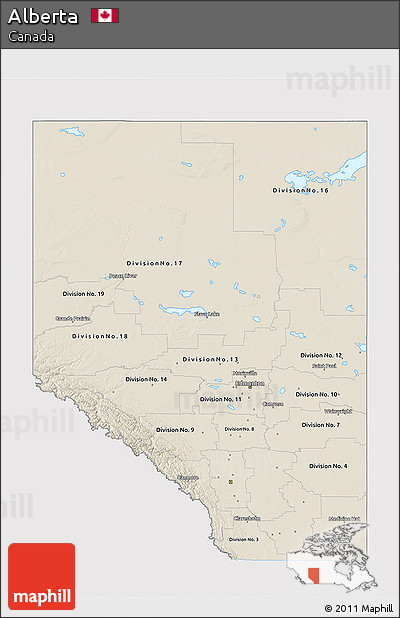 Shaded Relief 3D Map of Alberta, single color outside