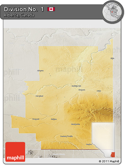 Physical 3D Map of Division No.  1, lighten, semi-desaturated