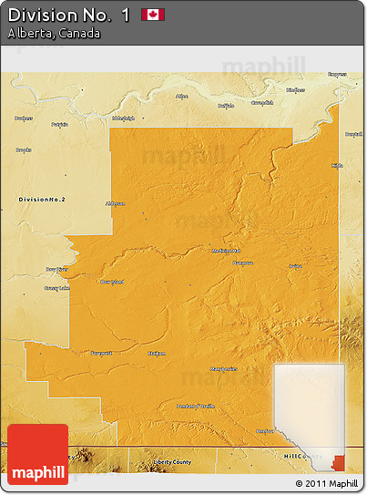 Political 3D Map of Division No.  1, physical outside