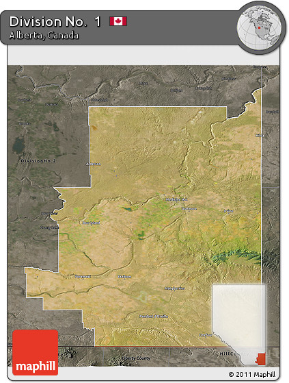 Satellite 3D Map of Division No.  1, darken, semi-desaturated