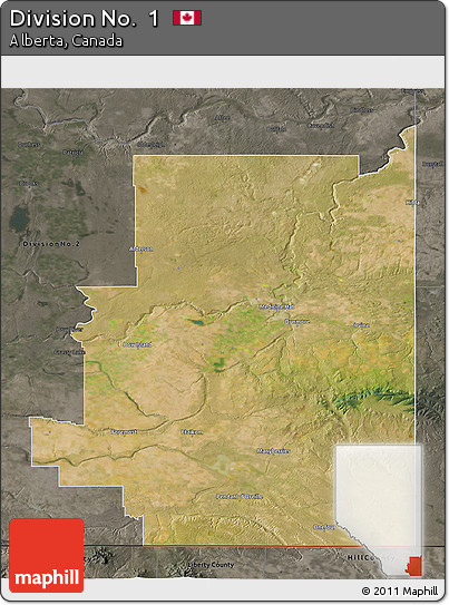 Satellite 3D Map of Division No.  1, darken, semi-desaturated