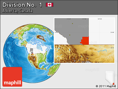 Physical Location Map of Division No.  1, highlighted country, highlighted parent region
