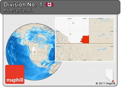 Shaded Relief Location Map of Division No.  1, highlighted parent region