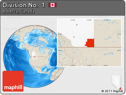 Shaded Relief Location Map of Division No.  1, highlighted parent region