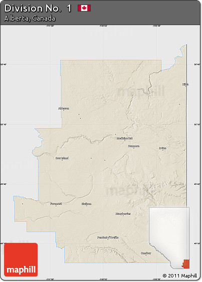 Shaded Relief Map of Division No.  1, single color outside