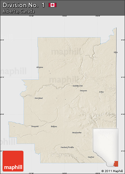 Shaded Relief Map of Division No.  1, single color outside