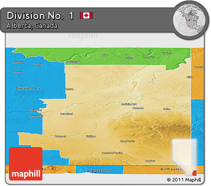 Physical Panoramic Map of Division No.  1, political outside
