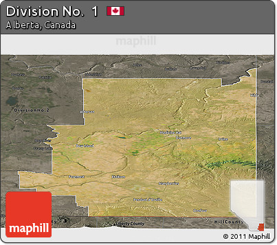 Satellite Panoramic Map of Division No.  1, darken, semi-desaturated
