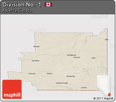 Shaded Relief Panoramic Map of Division No.  1, cropped outside