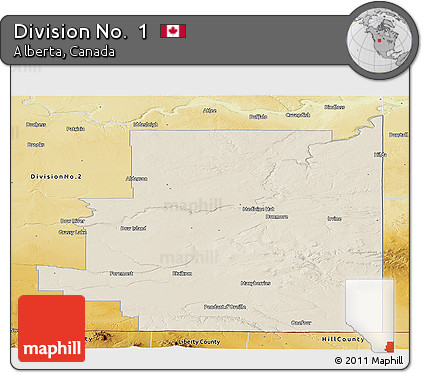 Shaded Relief Panoramic Map of Division No.  1, physical outside
