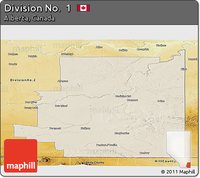 Shaded Relief Panoramic Map of Division No.  1, physical outside