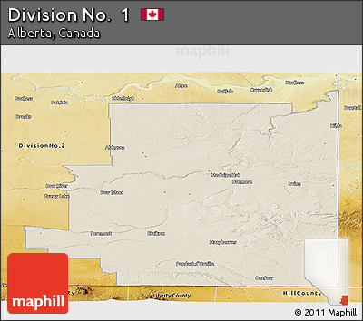 Shaded Relief Panoramic Map of Division No.  1, physical outside