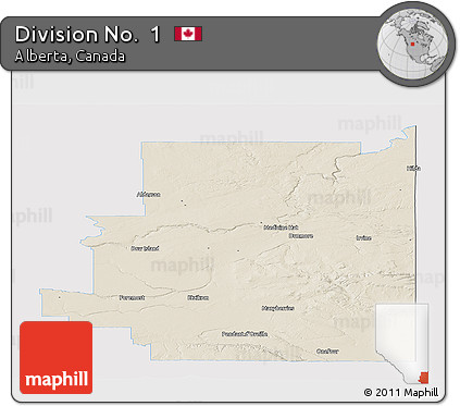 Shaded Relief Panoramic Map of Division No.  1, single color outside