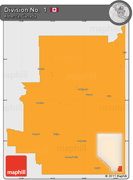 Political Simple Map of Division No.  1, single color outside