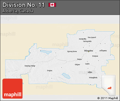 Classic Style 3D Map of Division No. 11, single color outside